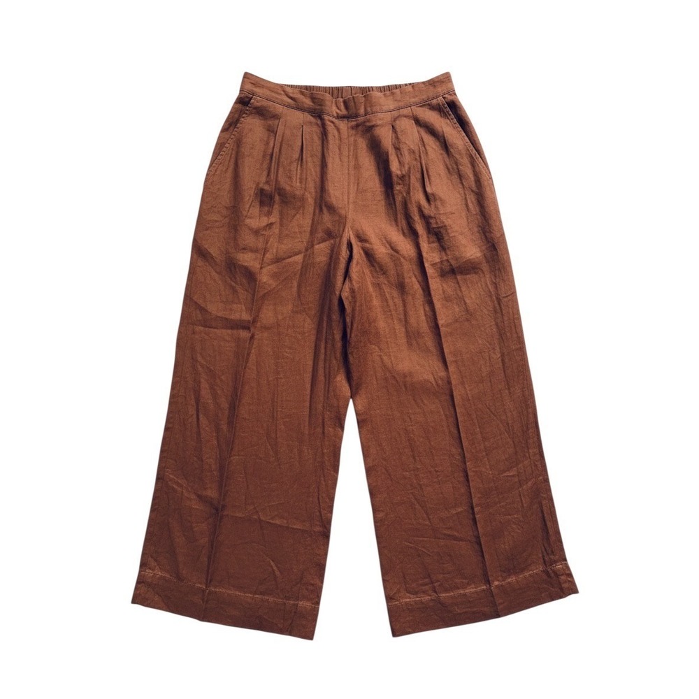 Magaschoni Linen Wide Leg Crop Pants Rust Brown Pleated Trousers XL